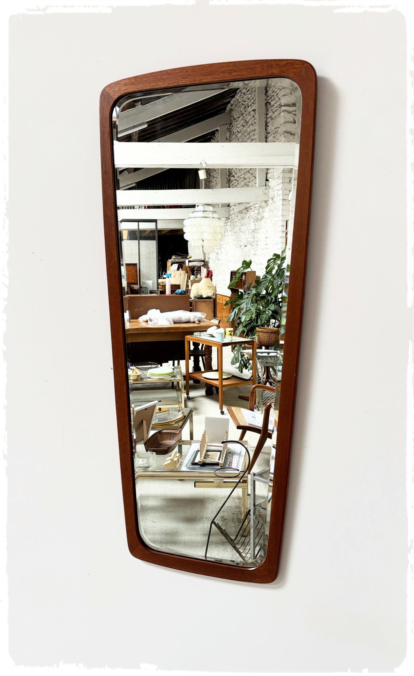 Grand Miroir Biseauté Rétroviseur Vintage Danois Clark Eaton en Teck