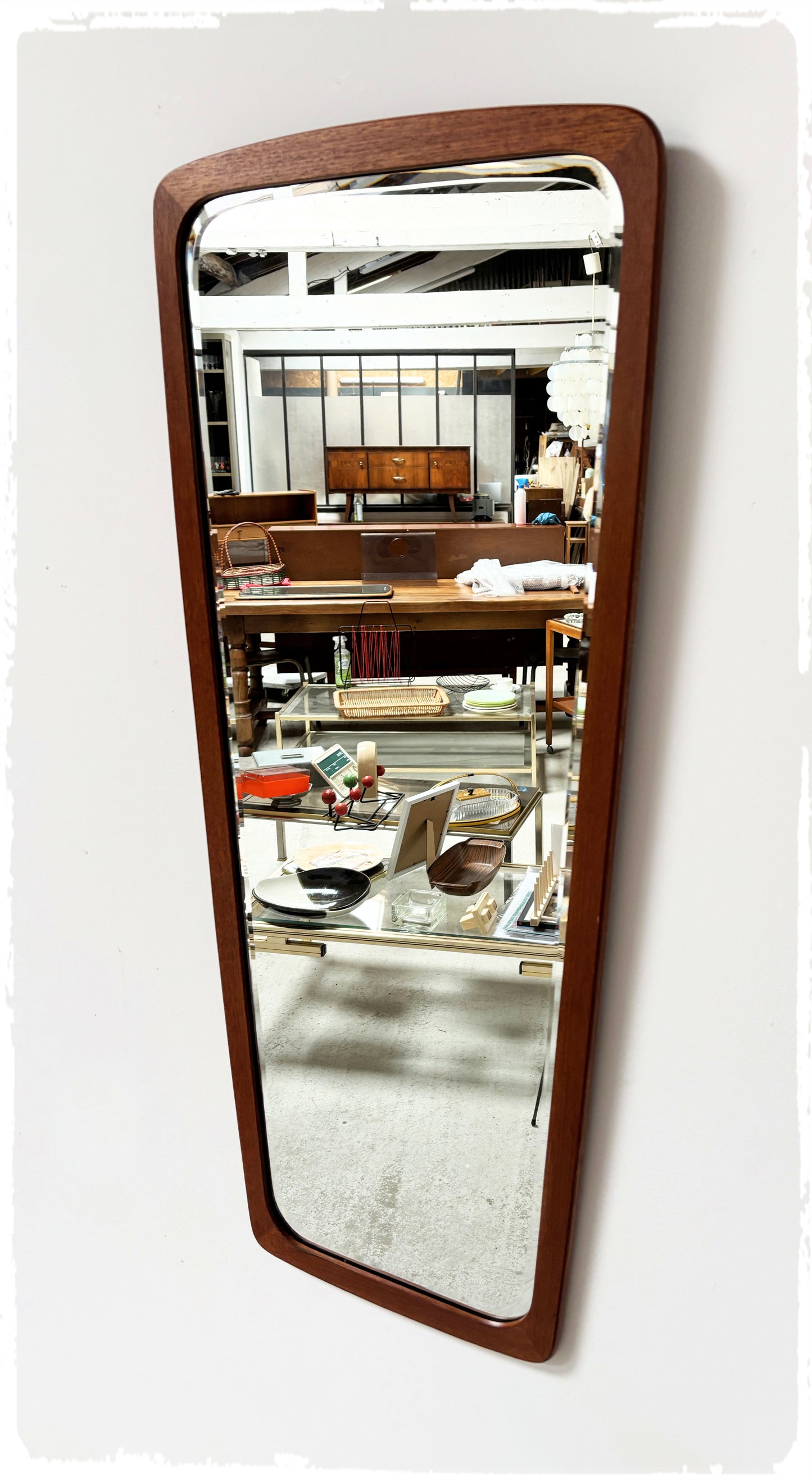 Grand Miroir Biseauté Rétroviseur Vintage Danois Clark Eaton en Teck