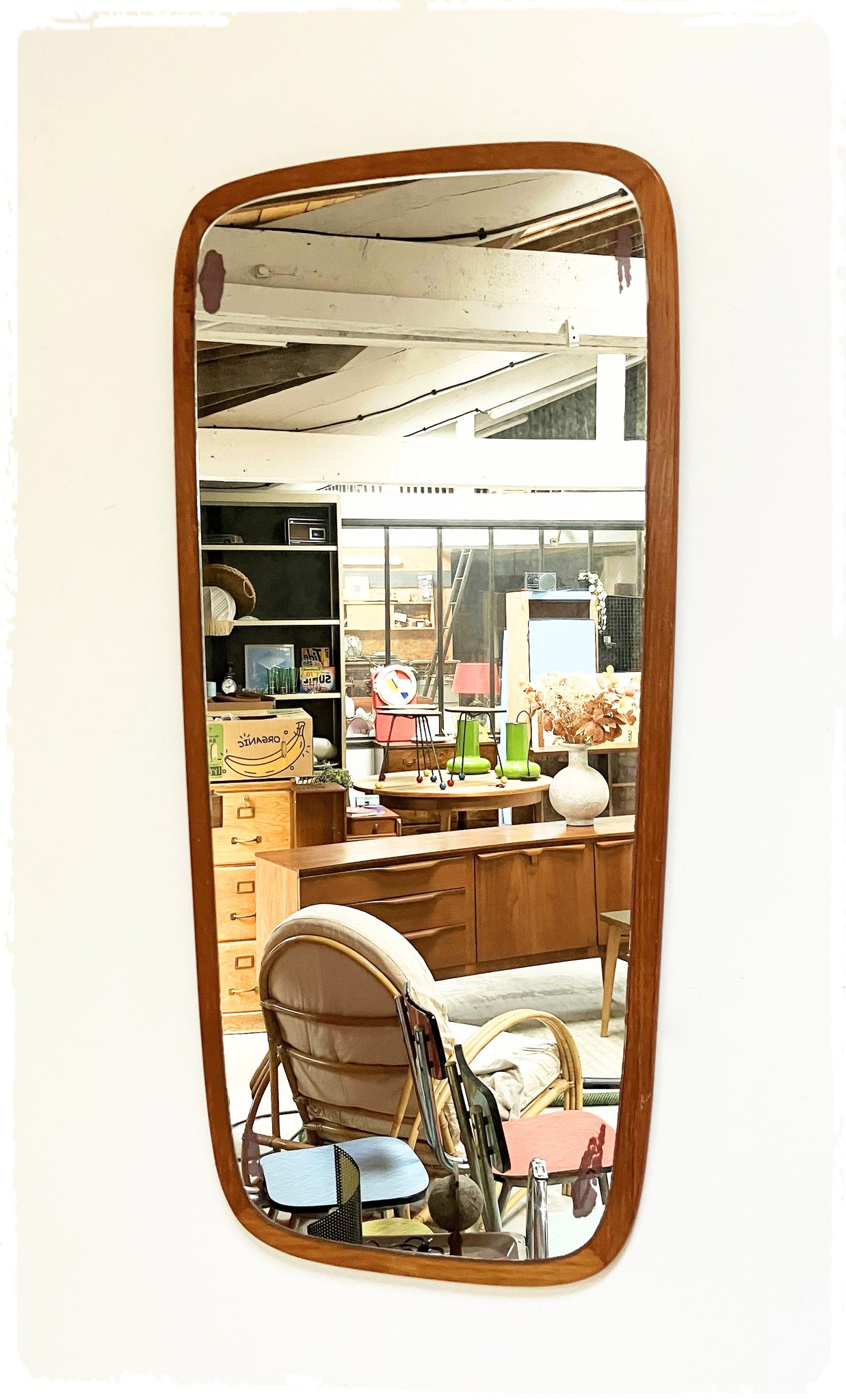 Grand Miroir Forme Libre Rétroviseur Vintage en Teck
