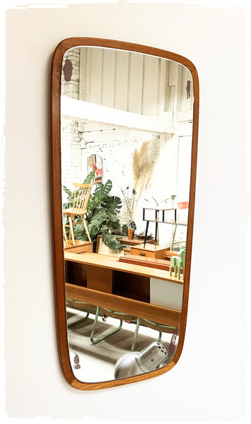 Grand Miroir Forme Libre Rétroviseur Vintage en Teck
