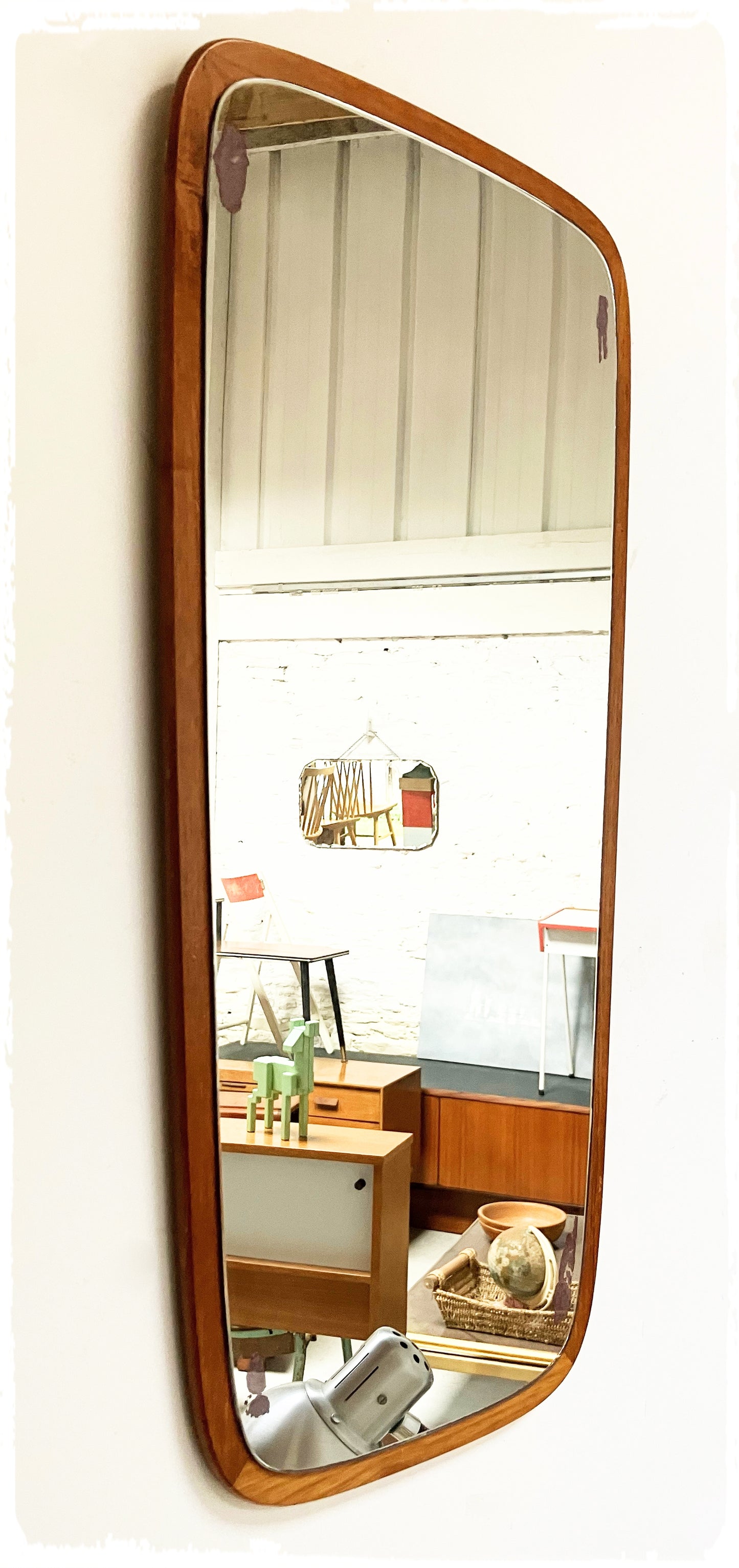 Grand Miroir Forme Libre Rétroviseur Vintage en Teck