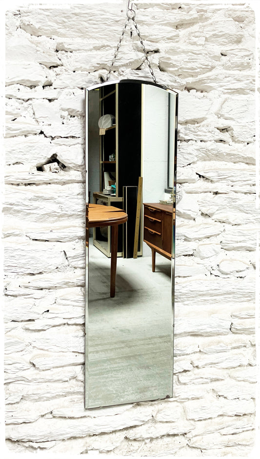 Grand Miroir Mural Biseauté Vintage Art Déco Avec Chaîne