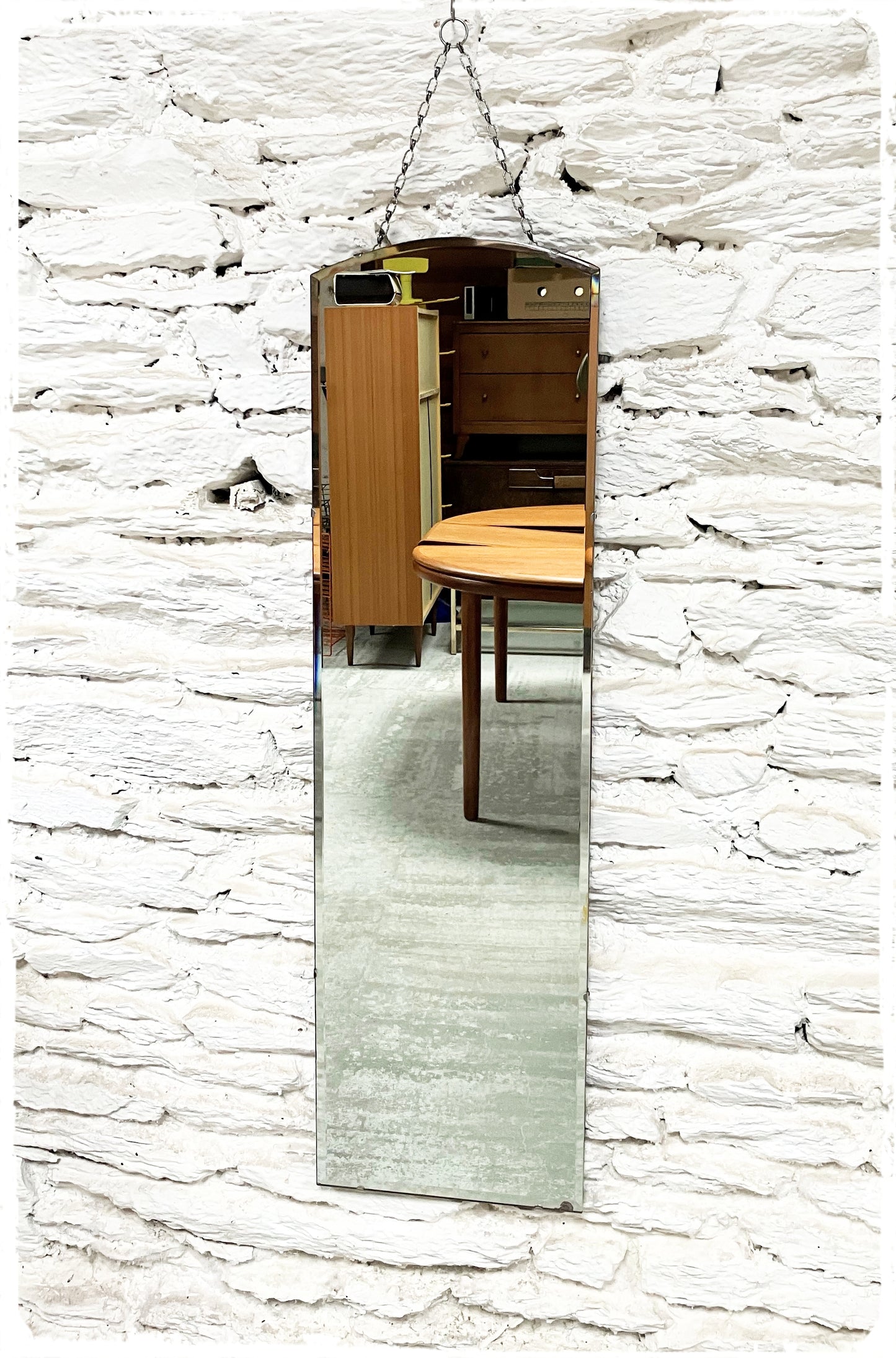 Grand Miroir Mural Biseauté Vintage Art Déco Avec Chaîne