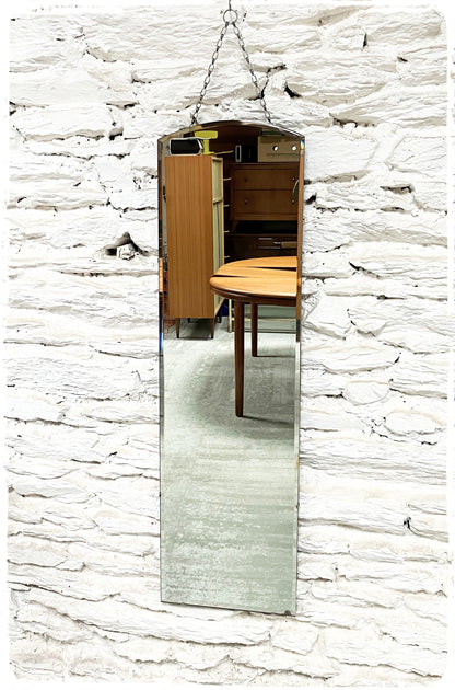 Grand Miroir Mural Biseauté Vintage Art Déco Avec Chaîne