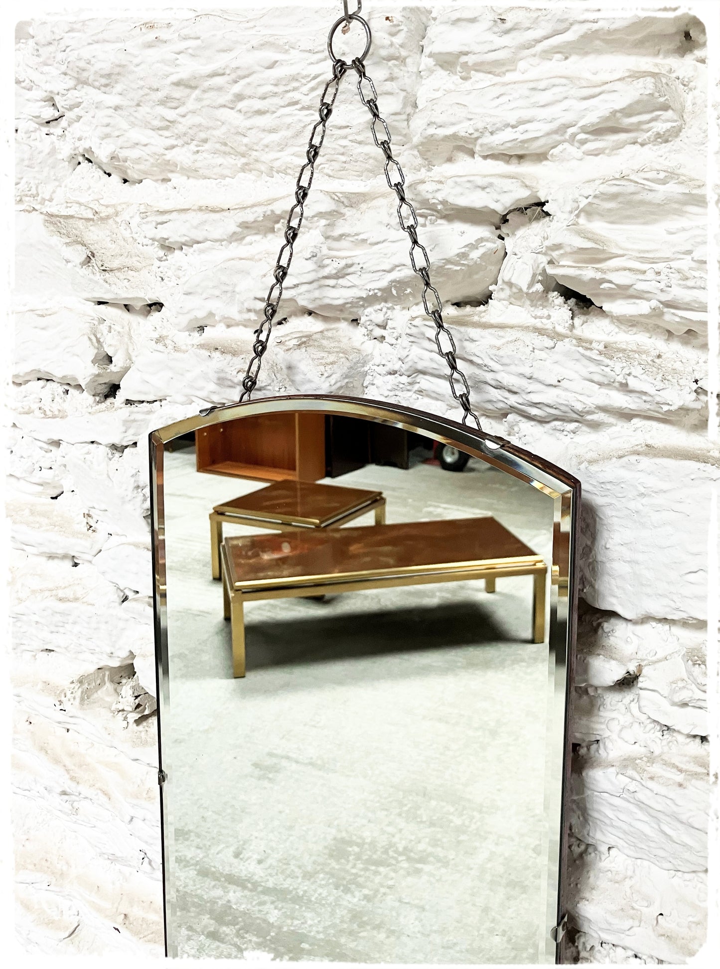 Grand Miroir Mural Biseauté Vintage Art Déco Avec Chaîne