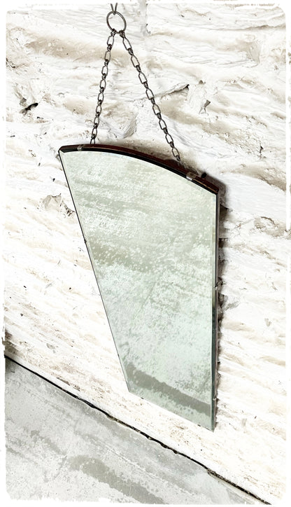 Grand Miroir Mural Biseauté Vintage Art Déco Avec Chaîne
