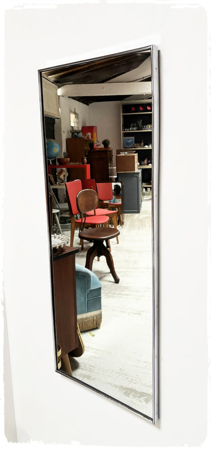 Grand Miroir Rectangulaire Vintage Cadre Métal Argenté