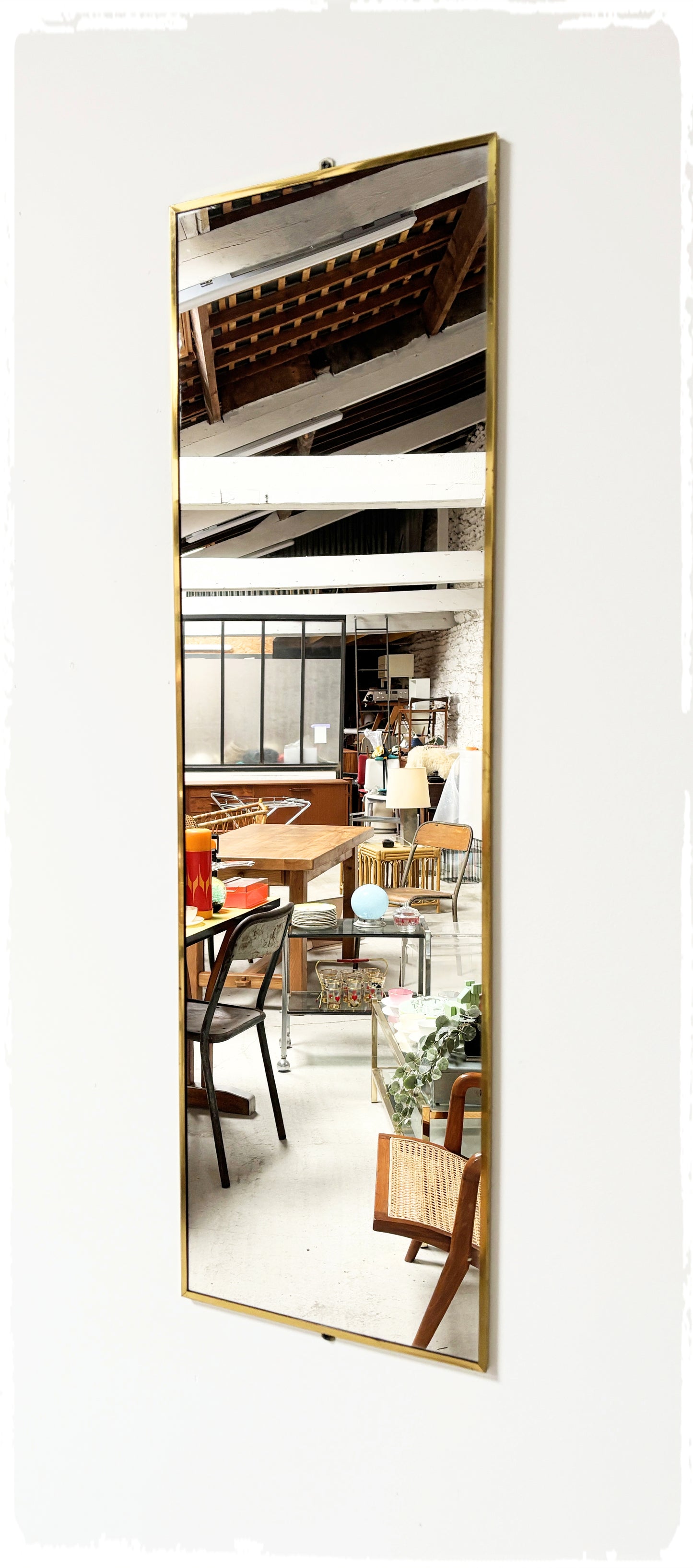 Grand Miroir Rectangulaire Vintage Cadre Métal Doré Années 60