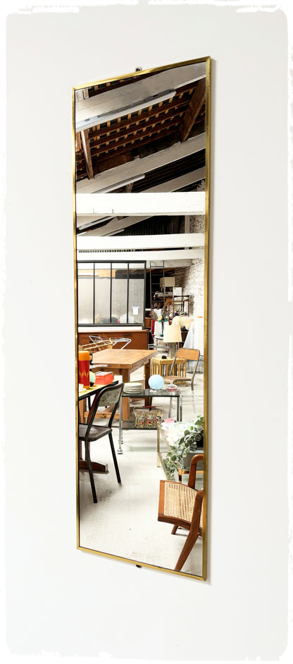Grand Miroir Rectangulaire Vintage Cadre Métal Doré Années 60