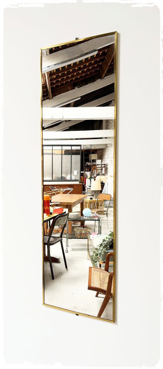 Grand Miroir Rectangulaire Vintage Cadre Métal Doré Années 60