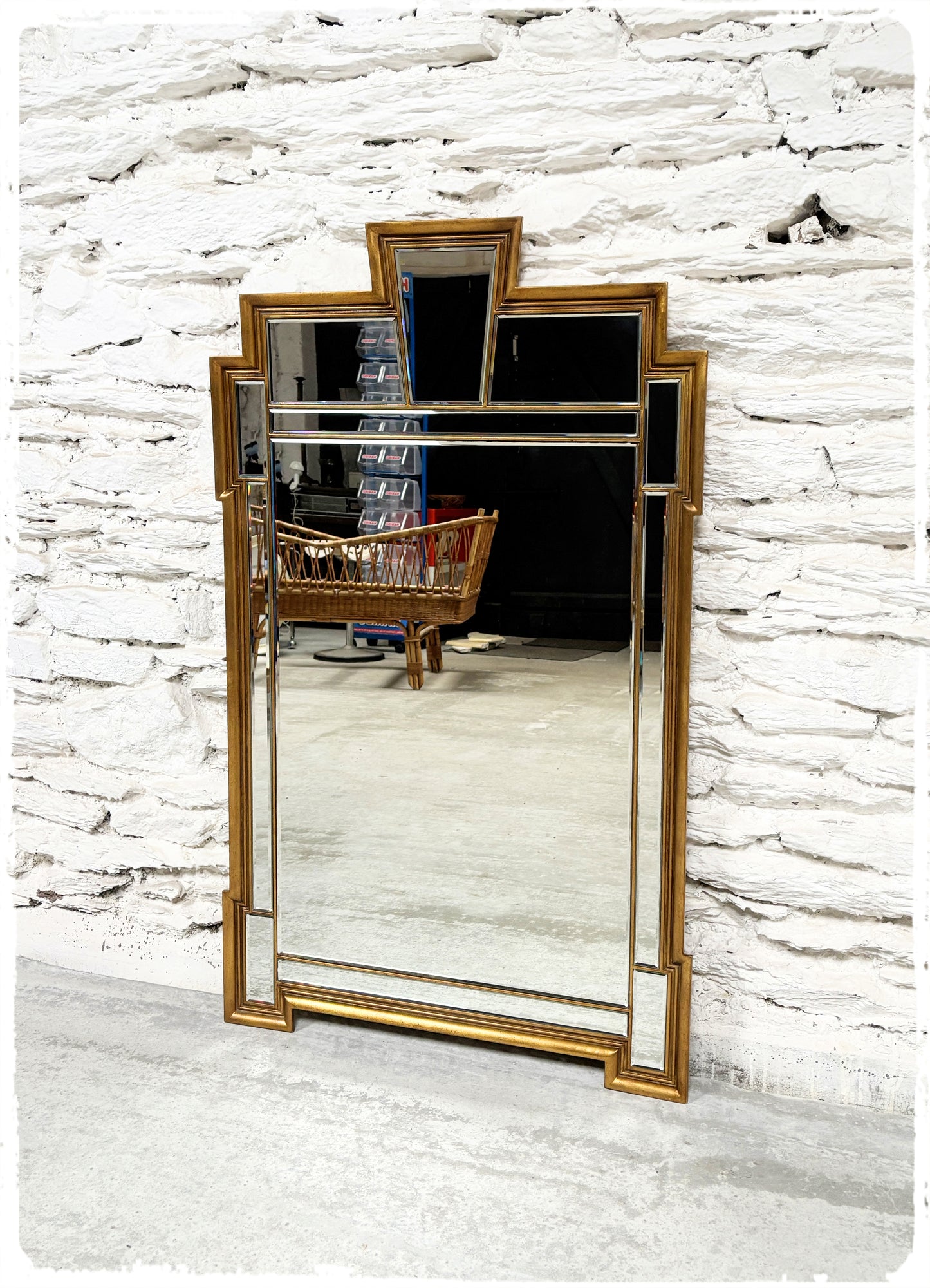 Grand Miroir Vintage Bois Doré Art Déco Deknudt