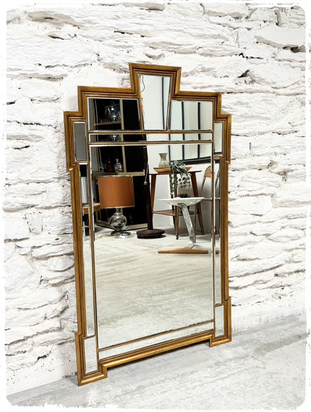 Grand Miroir Vintage Bois Doré Art Déco Deknudt