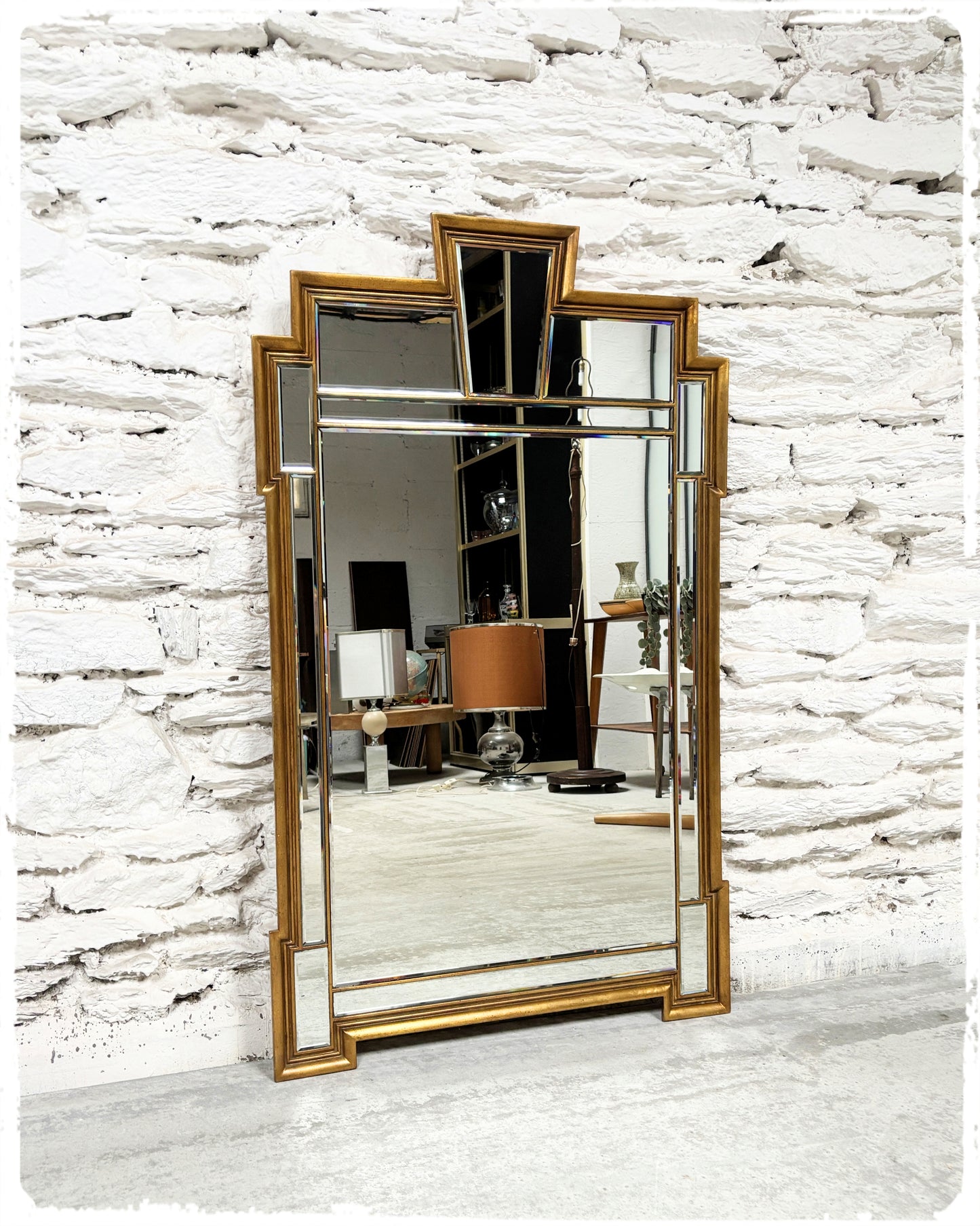 Grand Miroir Vintage Bois Doré Art Déco Deknudt