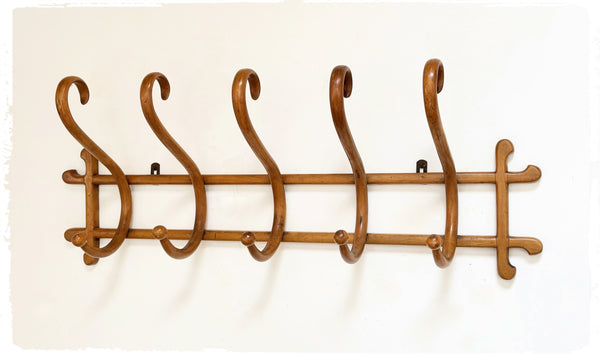 Grand Porte Manteaux Mural Vintage Bois Courbé Thonet