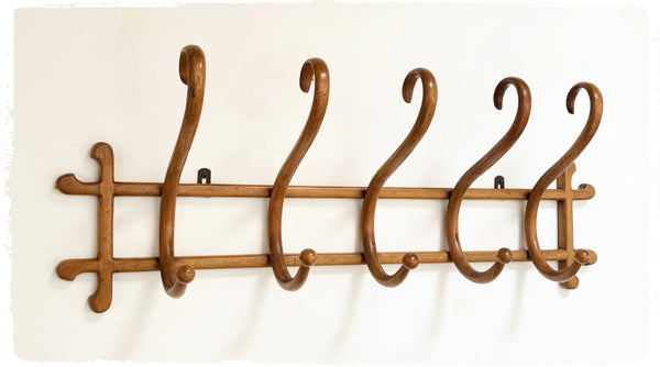 Grand Porte Manteaux Mural Vintage Bois Courbé Thonet