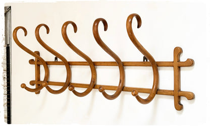 Grand Porte Manteaux Mural Vintage Bois Courbé Thonet