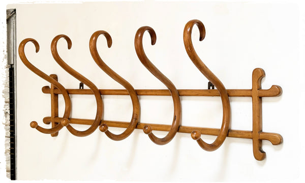 Grand Porte Manteaux Mural Vintage Bois Courbé Thonet