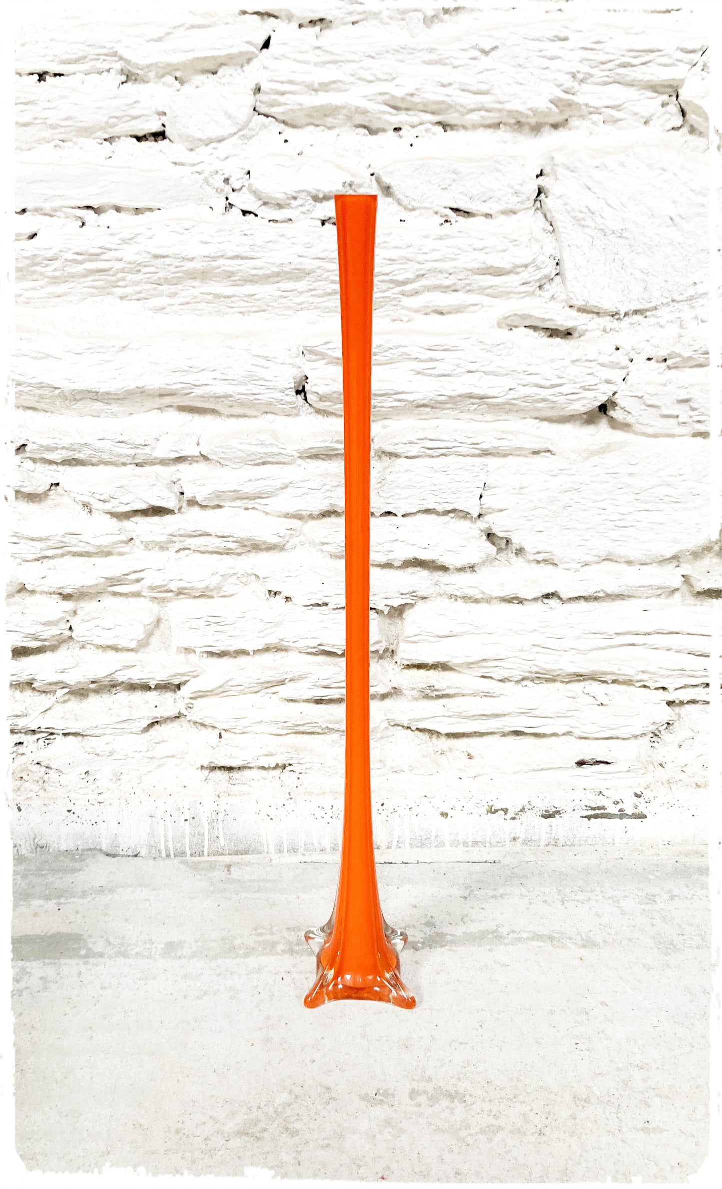 Grand Vase Vintage Soliflore Orange en Verre 80 cm