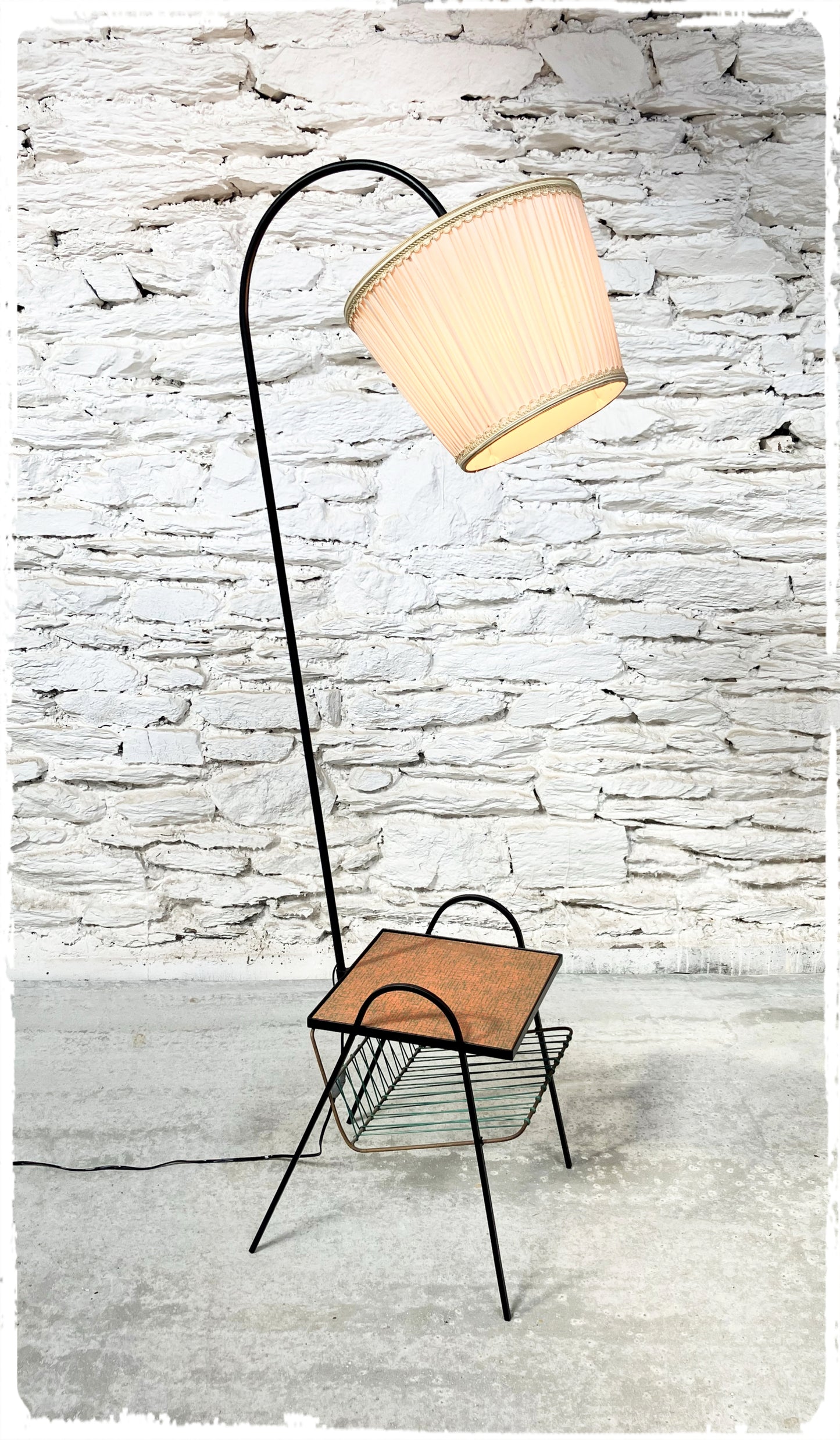 Lampadaire Liseuse Vintage avec Table d'Appoint