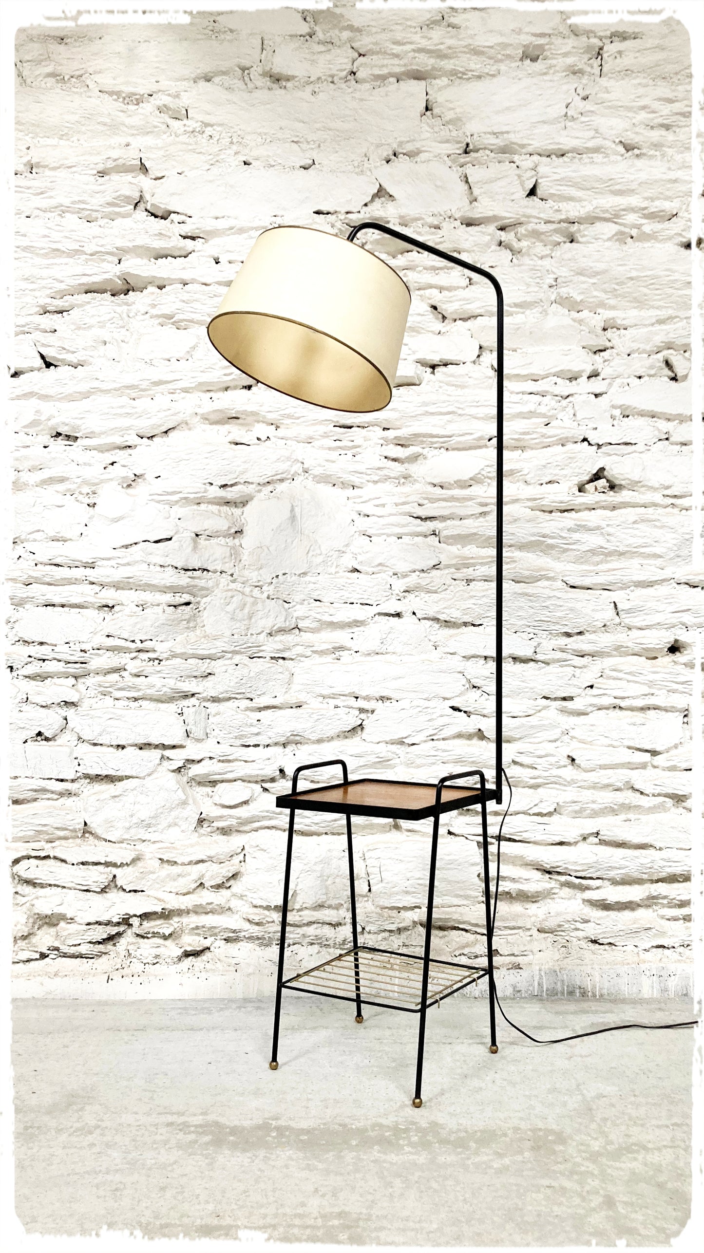 Lampadaire Liseuse Vintage avec Table d'Appoint