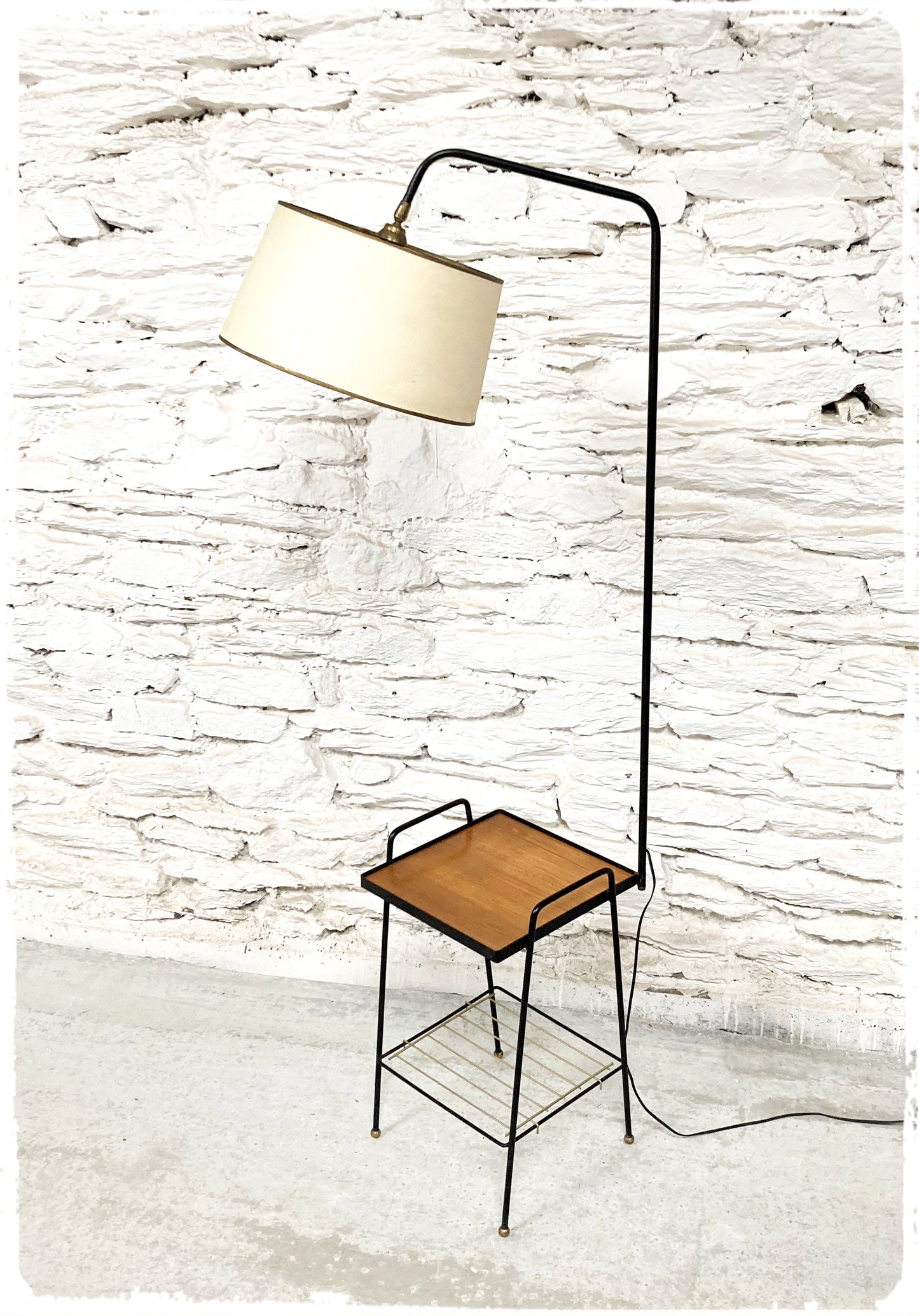 Lampadaire Liseuse Vintage avec Table d'Appoint