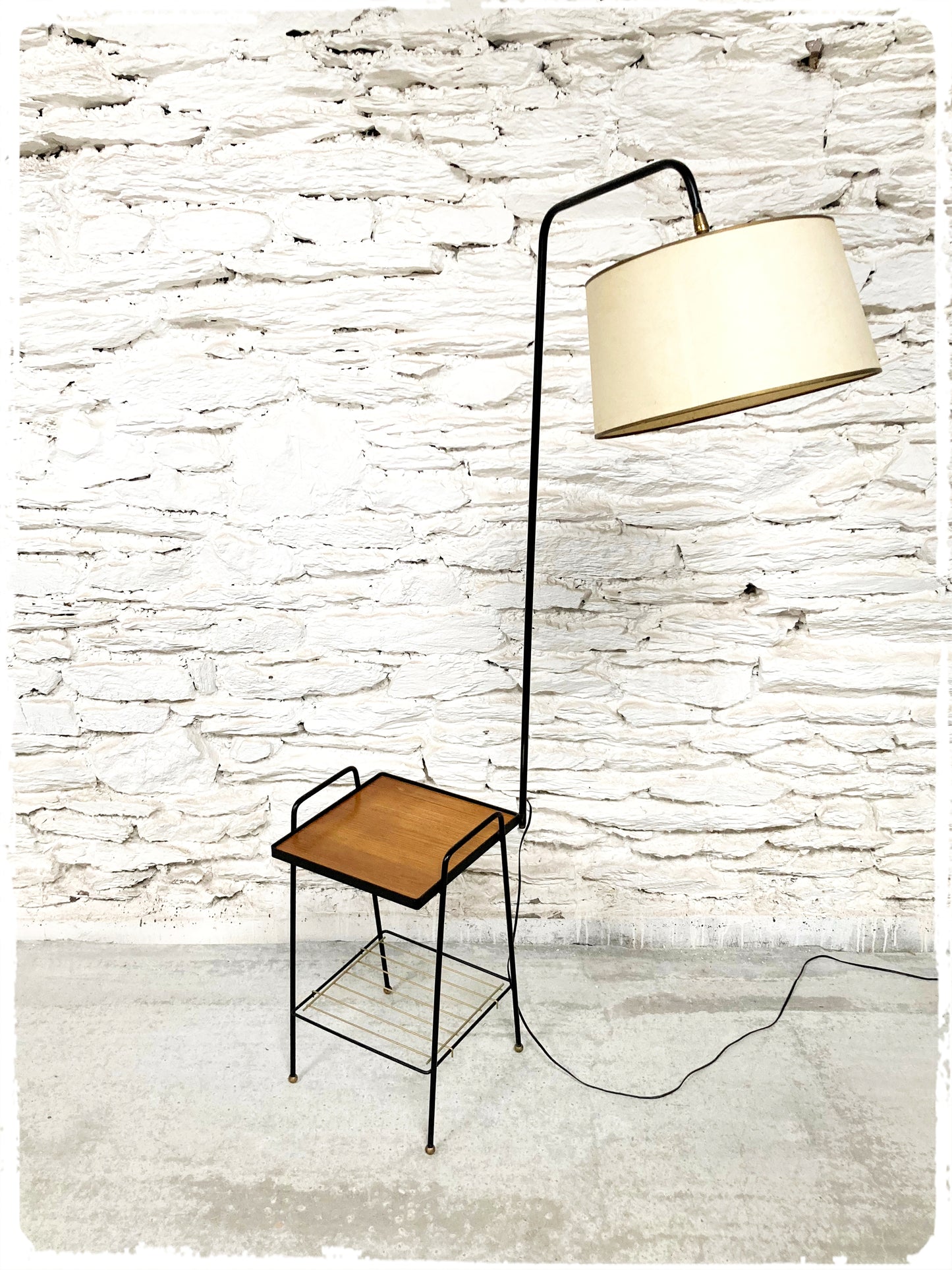Lampadaire Liseuse Vintage avec Table d'Appoint