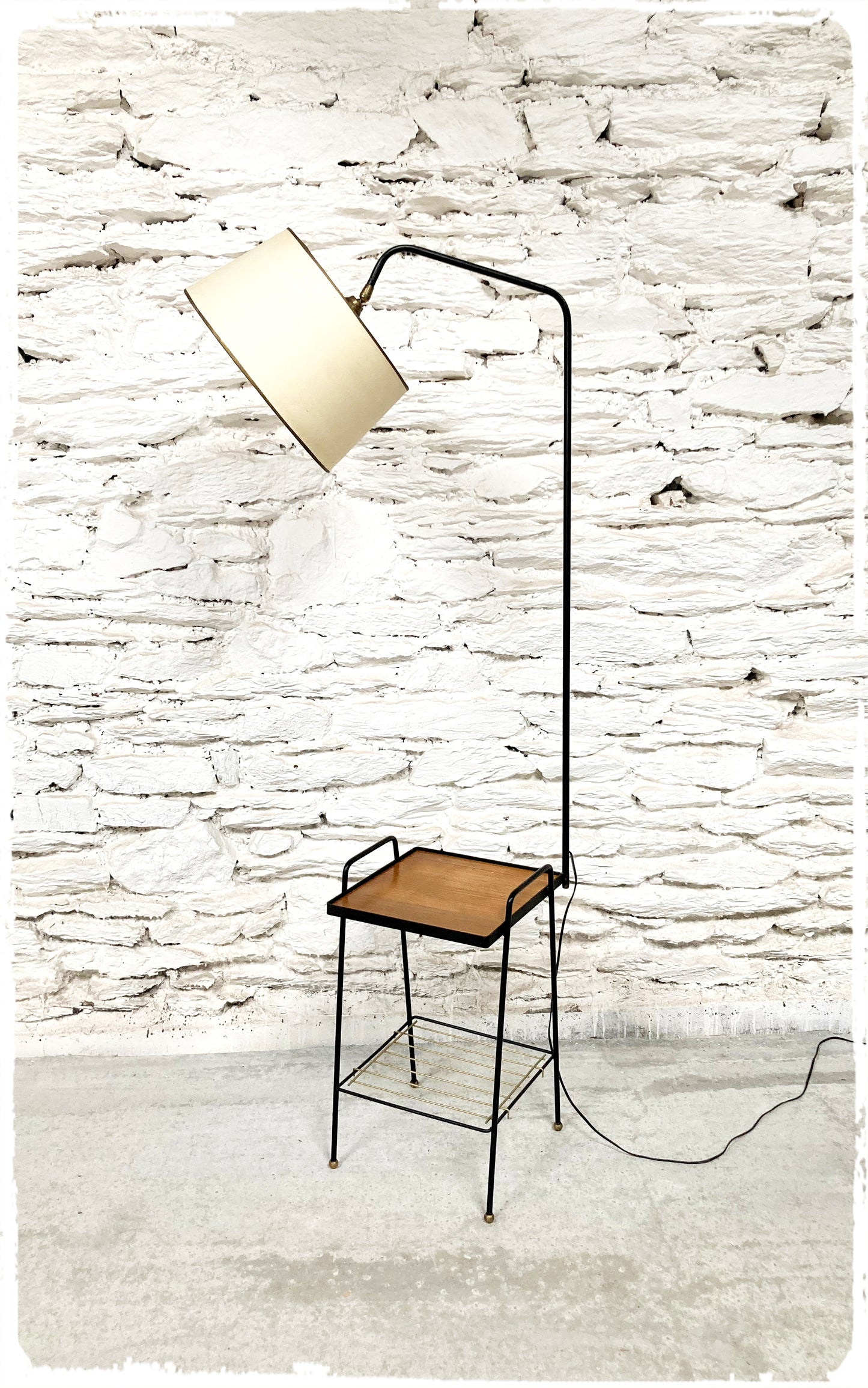 Lampadaire Liseuse Vintage avec Table d'Appoint