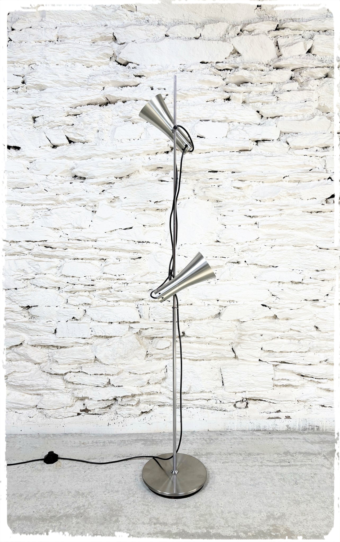 Lampadaire Vintage Années 70 2 Feux Métal Brossé