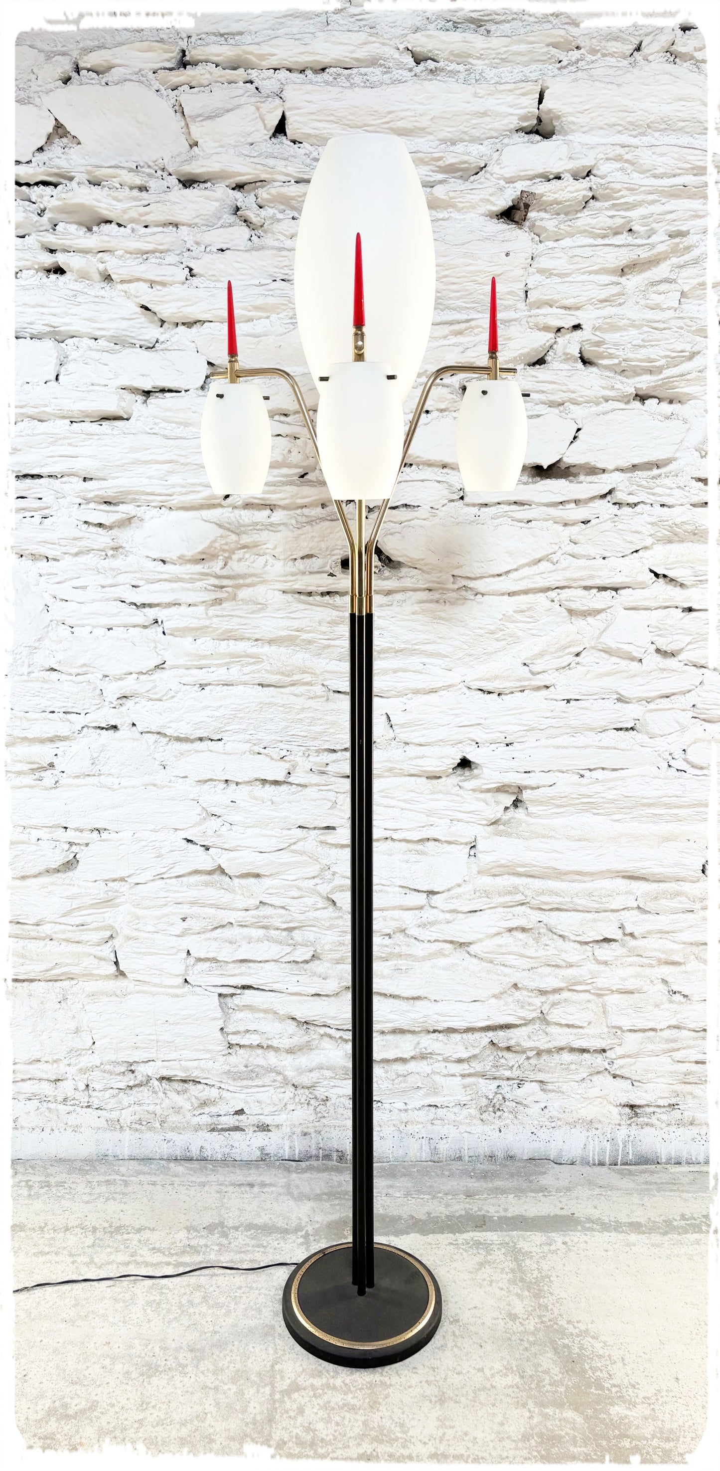 Lampadaire Vintage 4 Feux Laiton et Opaline