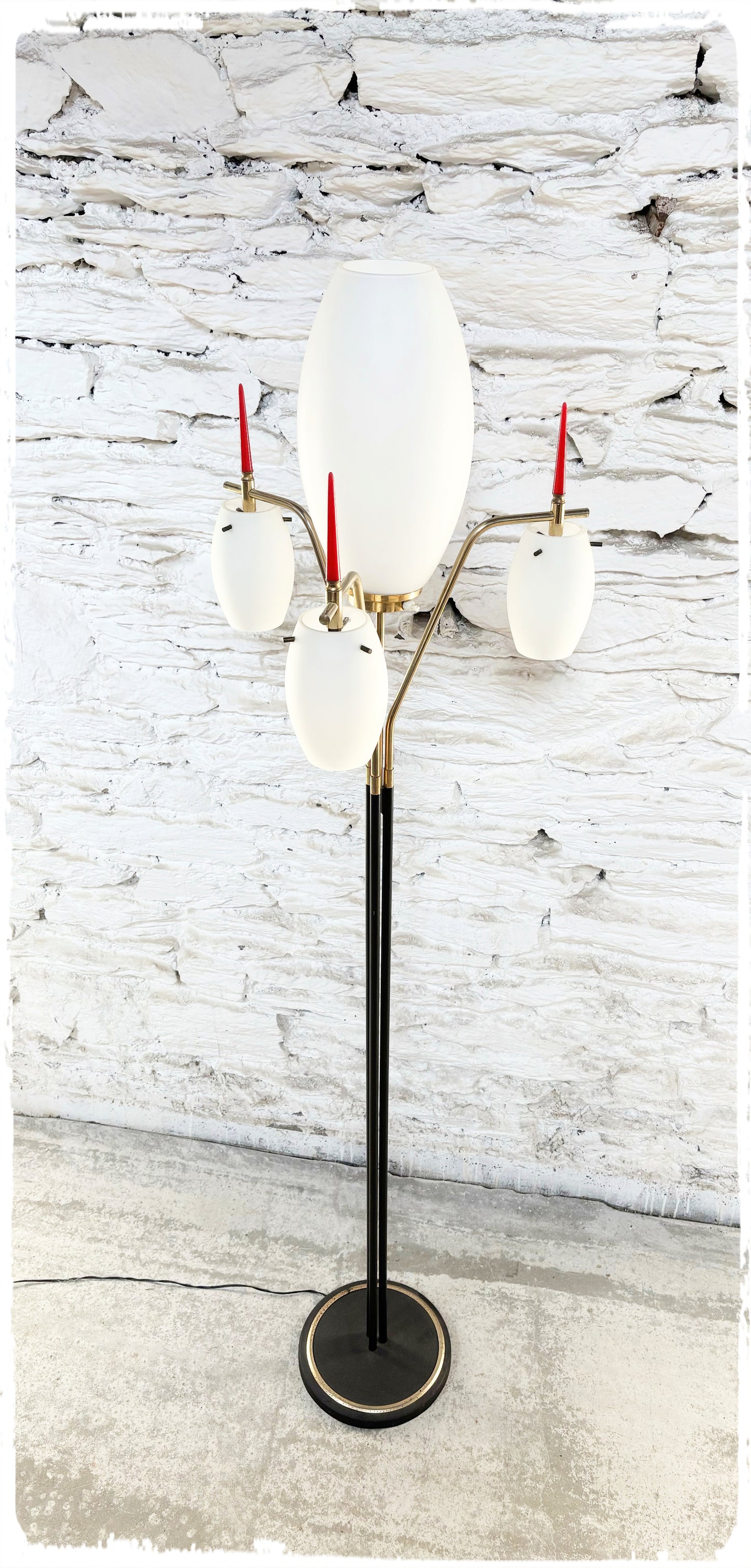 Lampadaire Vintage 4 Feux Laiton et Opaline
