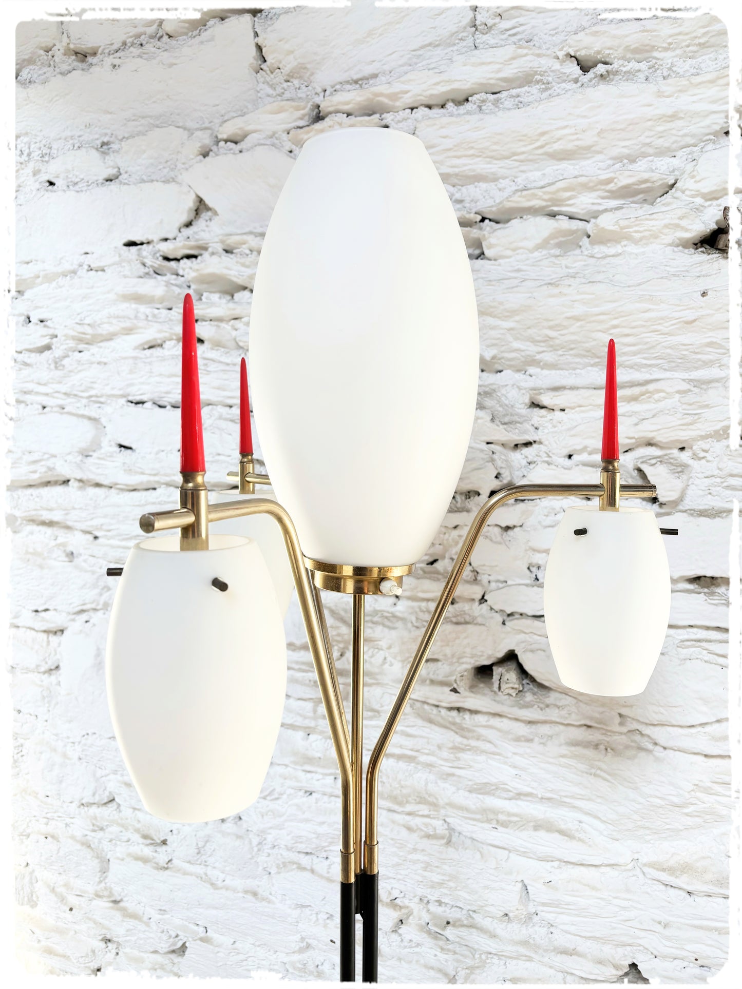 Lampadaire Vintage 4 Feux Laiton et Opaline