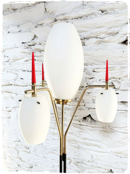 Lampadaire Vintage 4 Feux Laiton et Opaline
