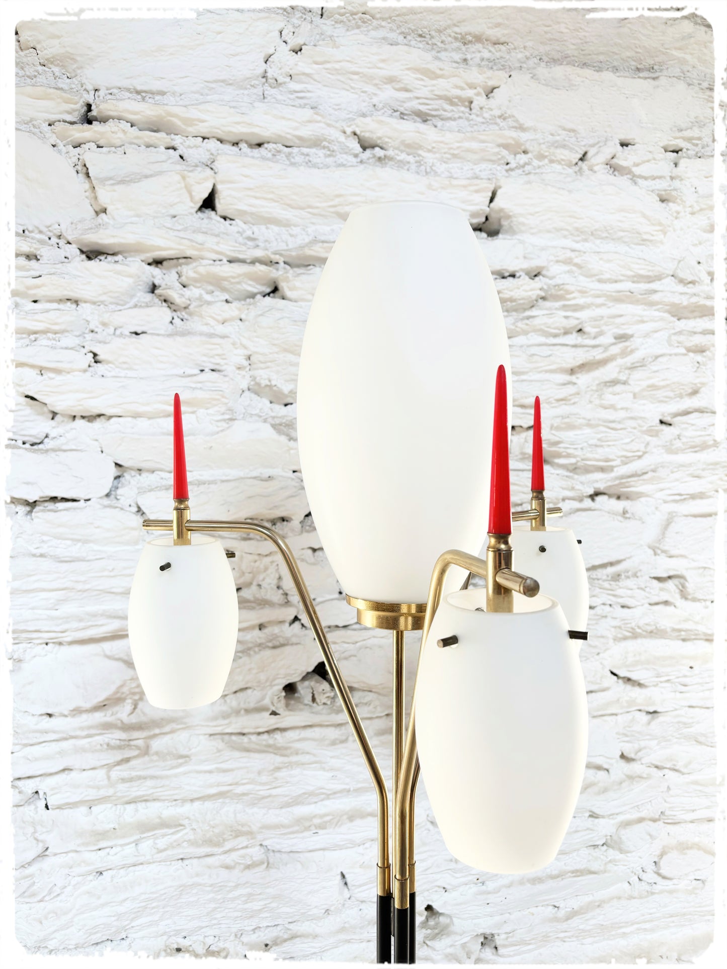 Lampadaire Vintage 4 Feux Laiton et Opaline