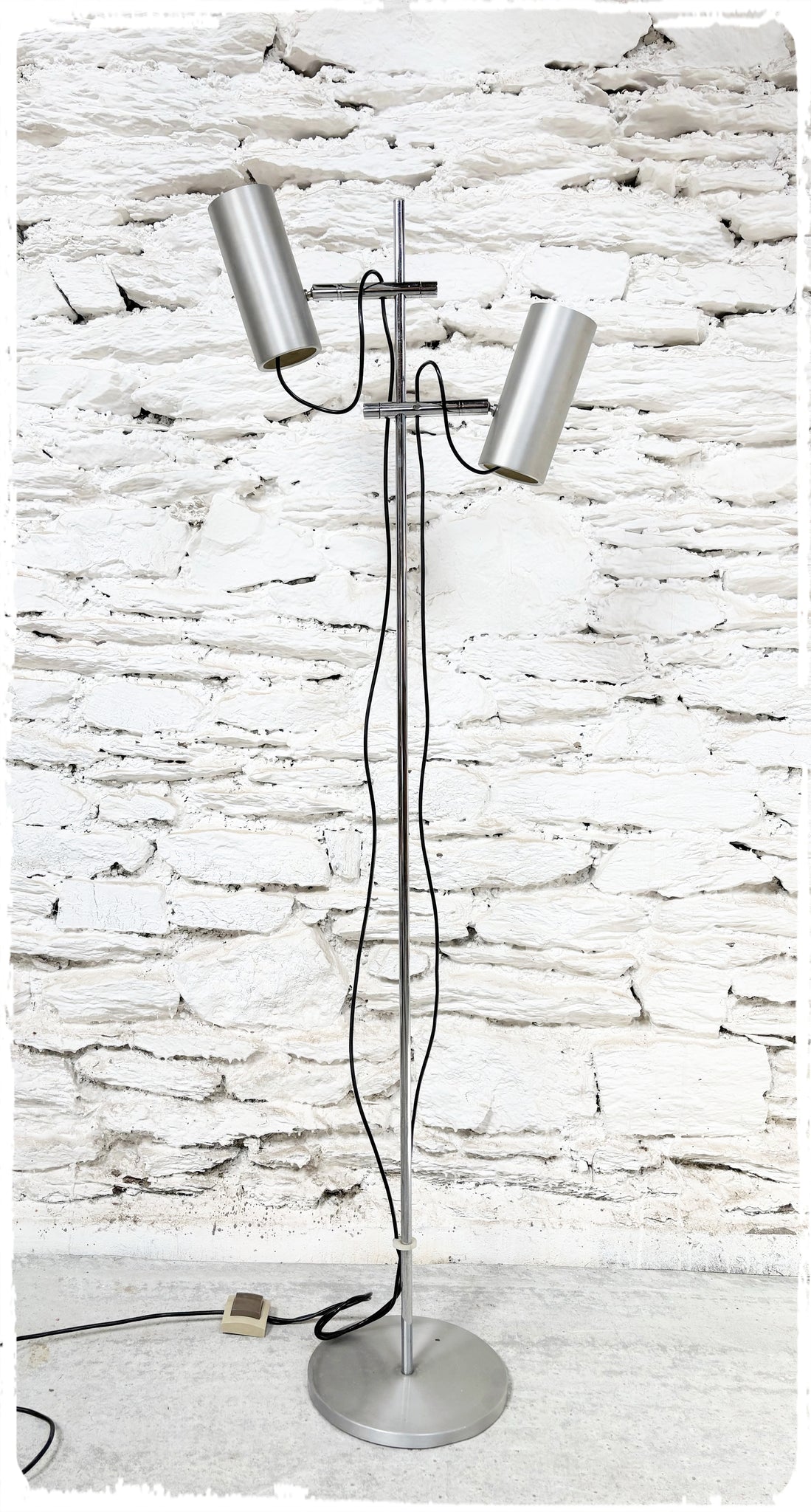 Lampadaire Vintage Années 70 2 Feux Métal Brossé