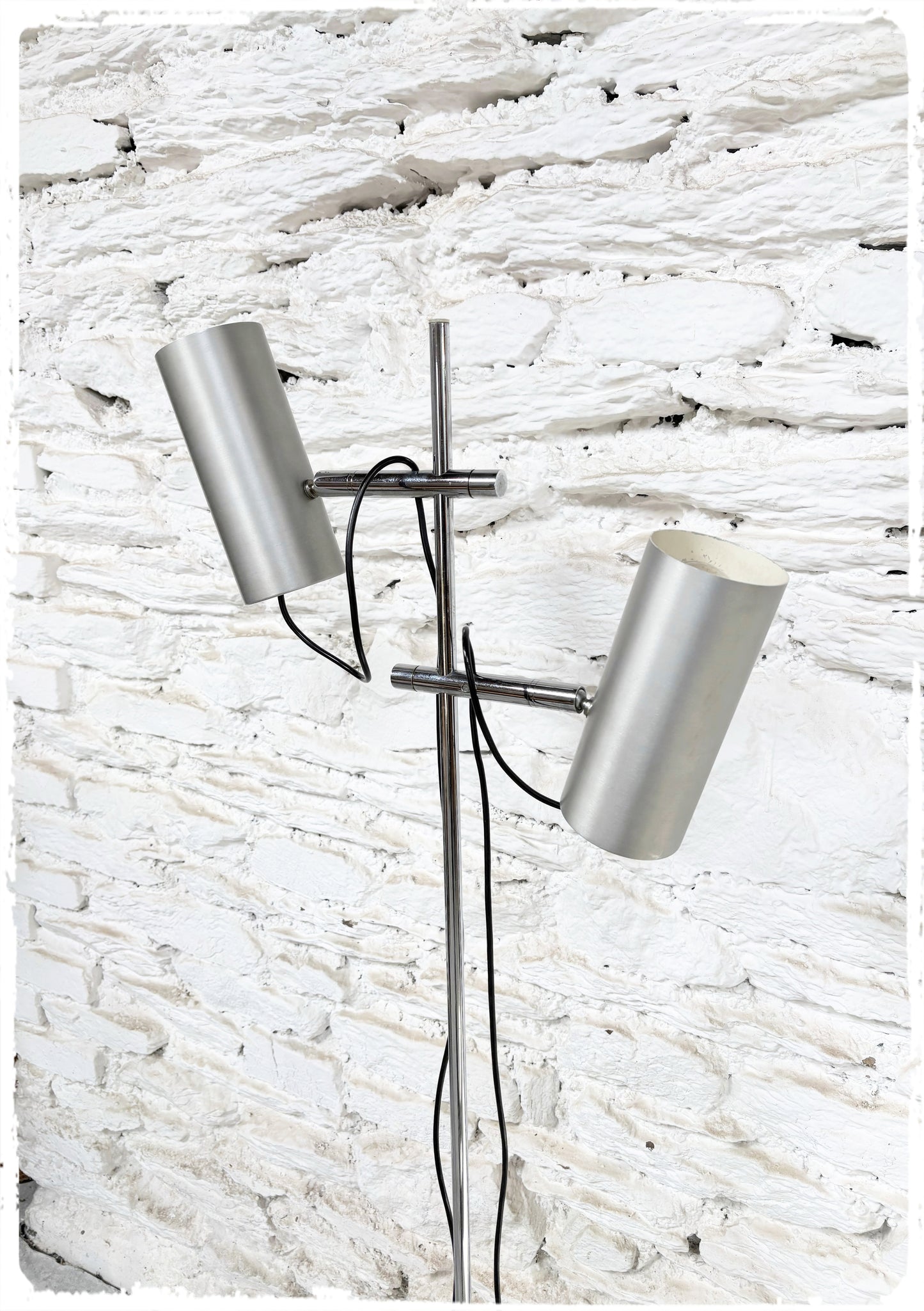 Lampadaire Vintage Années 70 2 Feux Métal Brossé