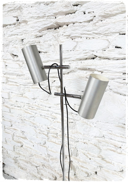 Lampadaire Vintage Années 70 2 Feux Métal Brossé