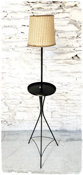 Lampadaire Vintage Tripode Noir en Métal avec Tablette