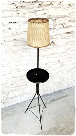 Lampadaire Vintage Tripode Noir en Métal avec Tablette