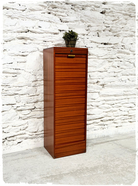 Meuble Classeur Simple Vintage à Rideau en Bois Exotique