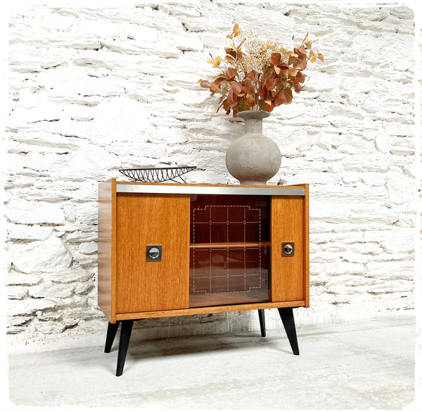Meuble Hi-Fi Rangement Bar Vintage Pieds Compas Noirs