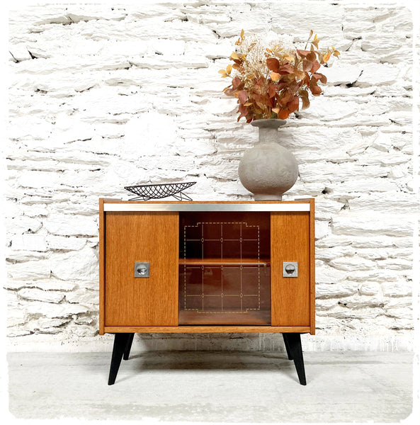 Meuble Hi-Fi Rangement Bar Vintage Pieds Compas Noirs