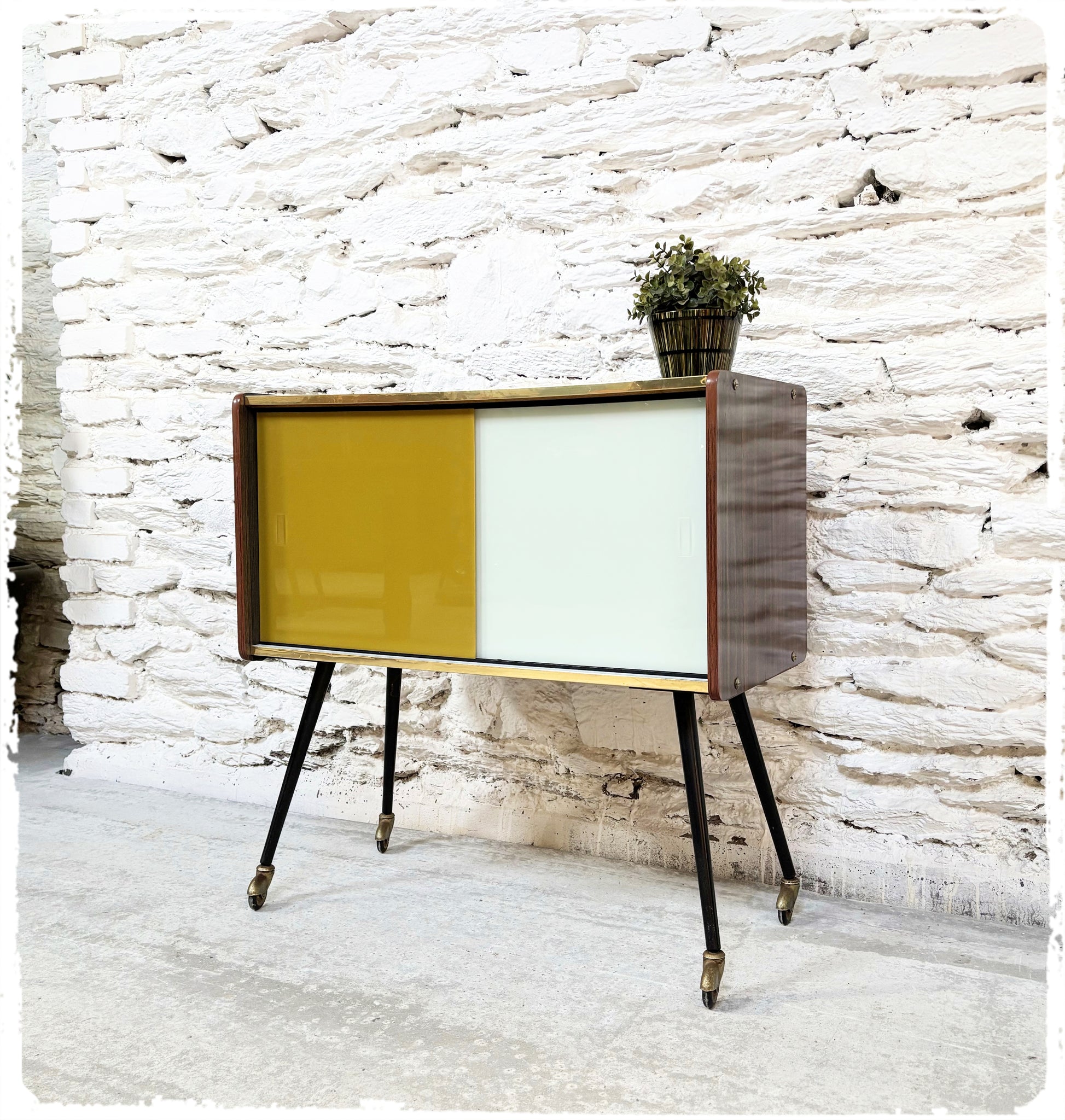 Meuble D'appoint Vintage Pieds Compas Métal Formica Bois