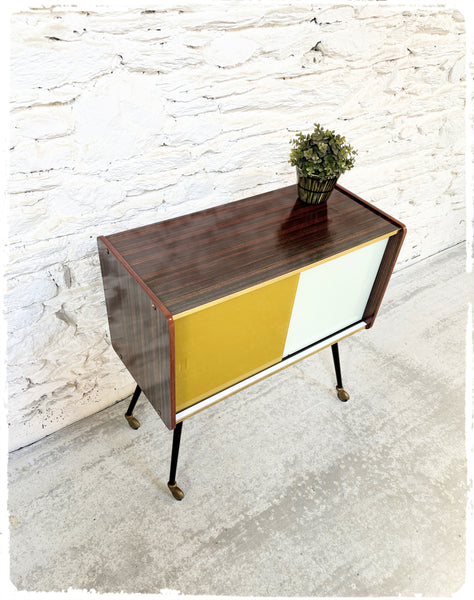 Meuble D'appoint Vintage Pieds Compas Métal Formica Bois