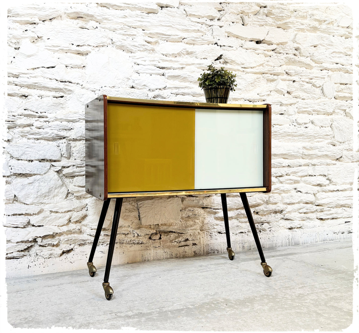 Meuble D'appoint Vintage Pieds Compas Métal Formica Bois