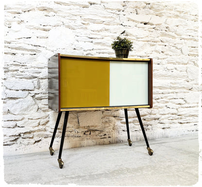 Meuble D'appoint Vintage Pieds Compas Métal Formica Bois