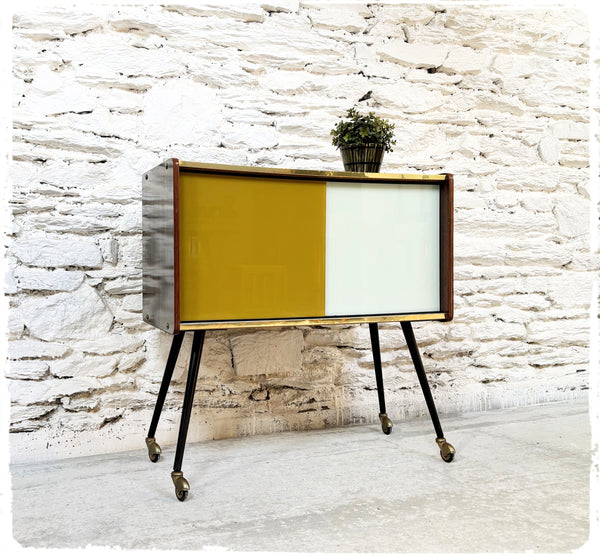 Meuble D'appoint Vintage Pieds Compas Métal Formica Bois