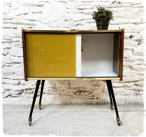 Meuble D'appoint Vintage Pieds Compas Métal Formica Bois