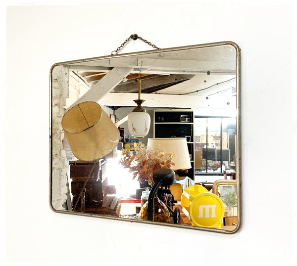 Grand Miroir de Barbier Vintage Avec Chaînette