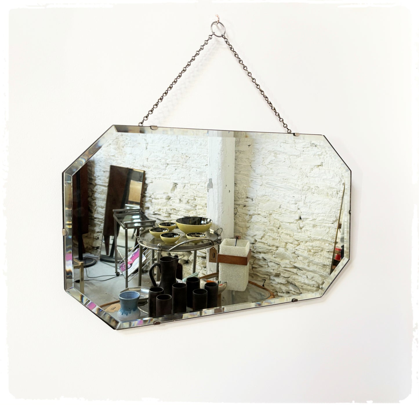 Miroir Mural Biseauté Octogonal Vintage Art Déco Avec Chaîne