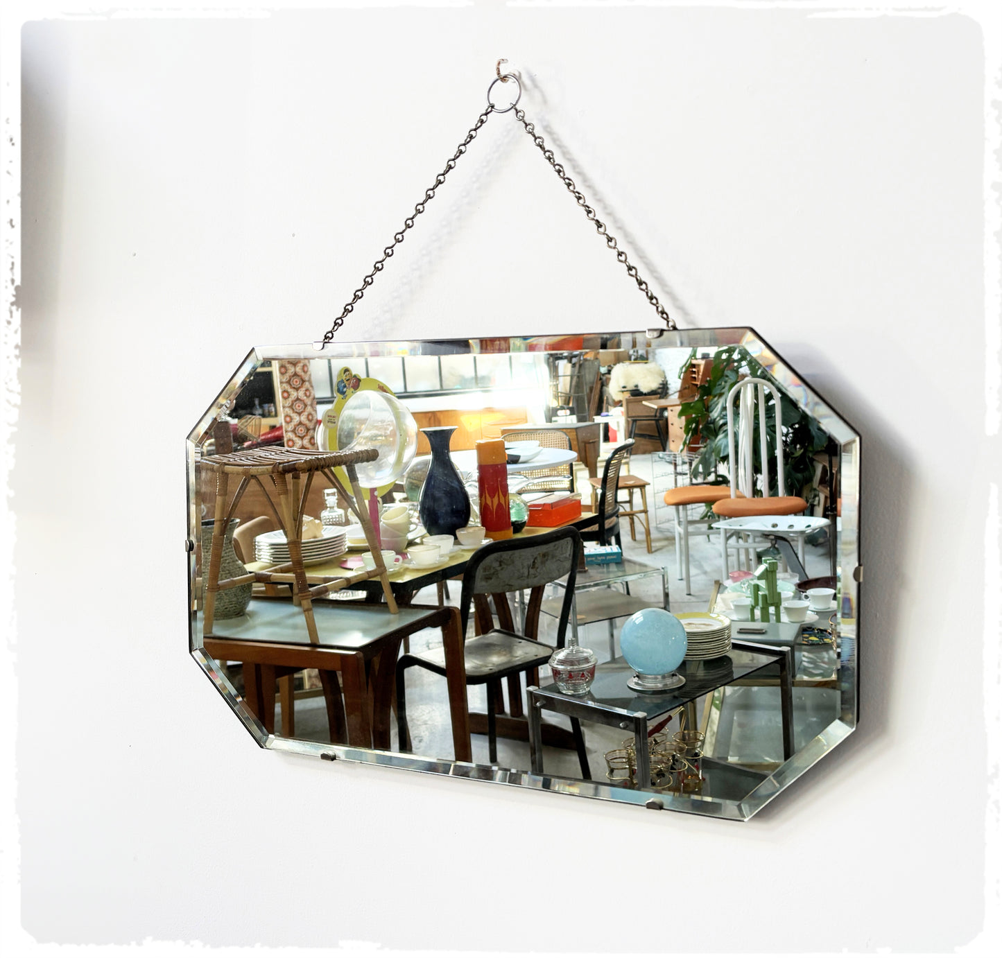 Miroir Mural Biseauté Octogonal Vintage Art Déco Avec Chaîne